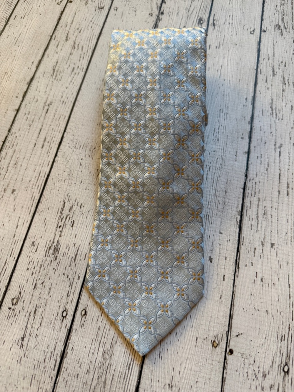 Ike Behar Men's Light Blue & Gold Patterned Silk Tie
